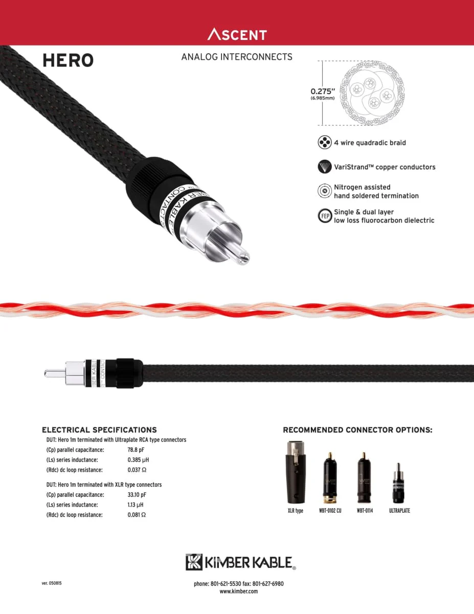 Kimber Kable - Ascent Series Hero Analog Interconnects (PAIR) - RCA Ultraplate or WBT Connectors - New - Image 3