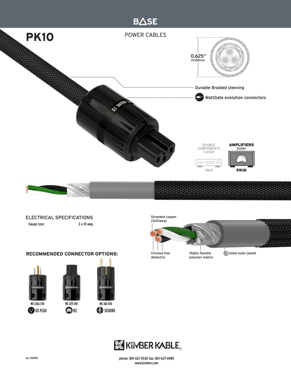 Kimber Kable - Base Series PK10 Power Cord - New - Image 3