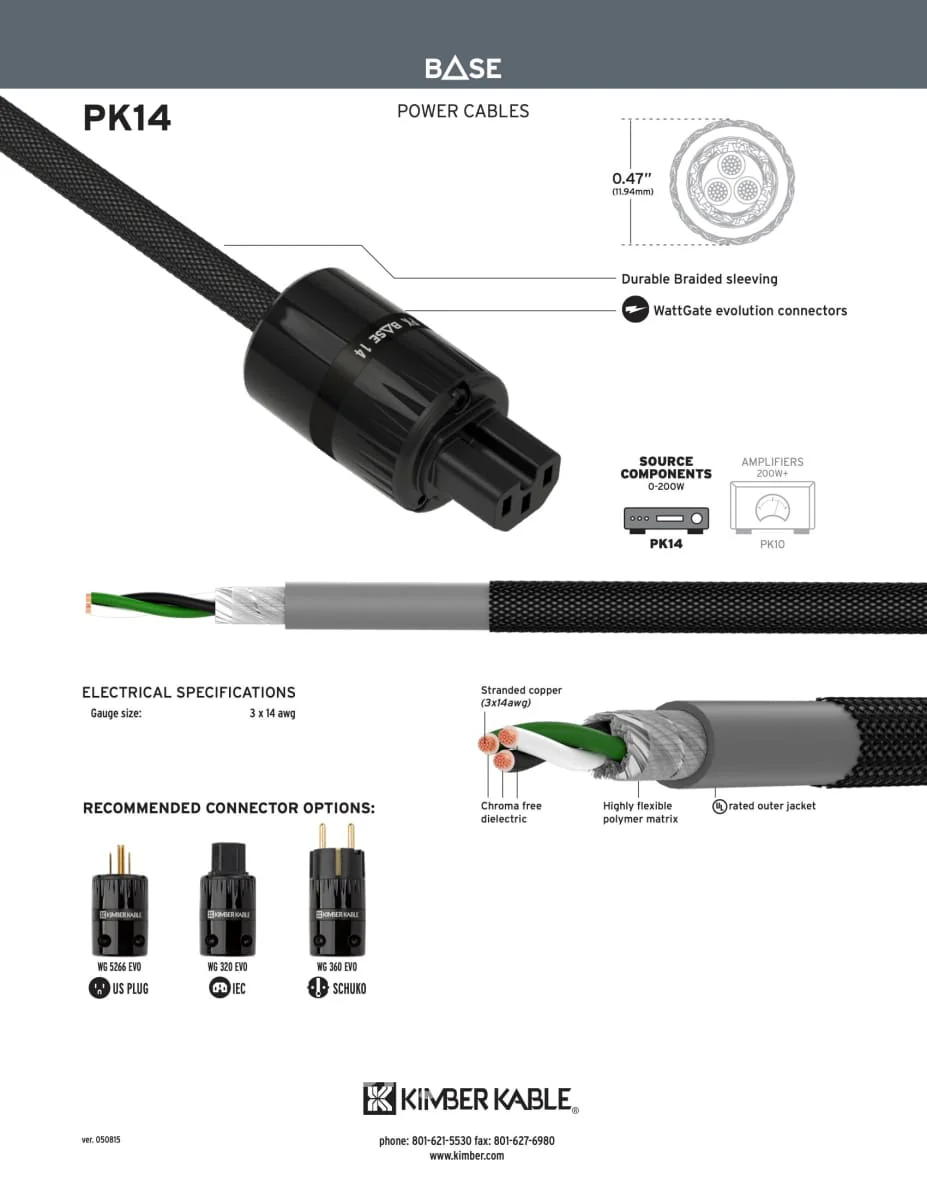 Kimber Kable - Base Series PK14 Power Cord - Brand New - Image 3
