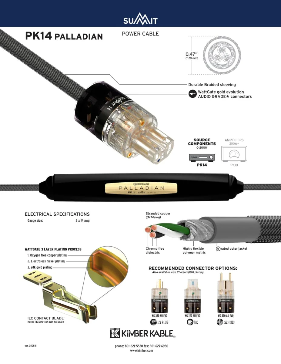 Kimber Kable - Summit Series PK14 Palladian Power Cord - New - Image 3