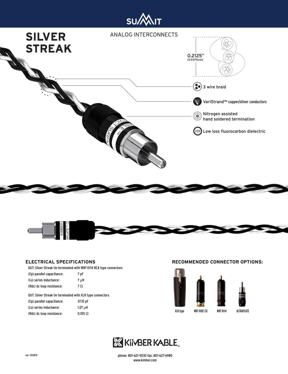Kimber Kable - Summit Series Silver Streak Analog Interconnects (PAIR) - RCA Ultraplate or WBT Connectors - New - Image 4